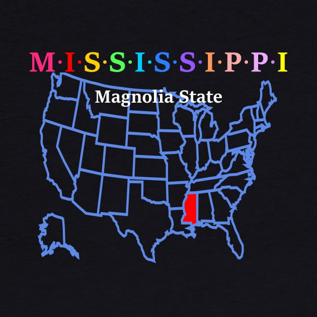 Mississippi, USA. Magnolia State. With Map. by Koolstudio